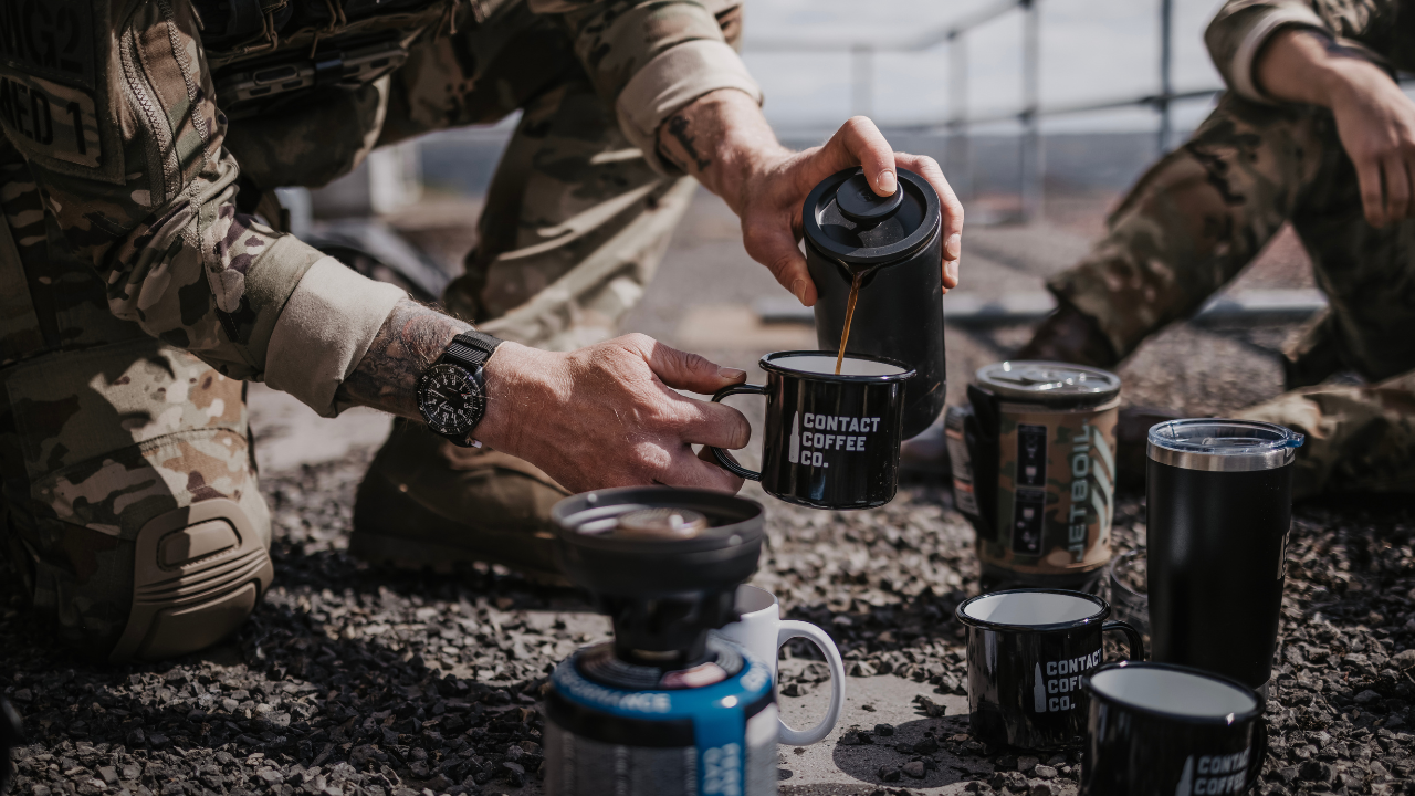military man making coffee