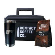 Load image into Gallery viewer, coffee survival kit - black tin / shots fired
