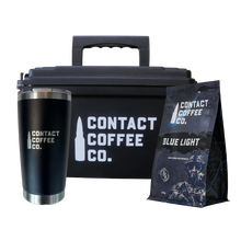 Load image into Gallery viewer, coffee survival kit - black tin / blue light
