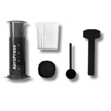 Load image into Gallery viewer, AeroPress XL, AeroPress Carafe, filter cap, scoop and Stirrer