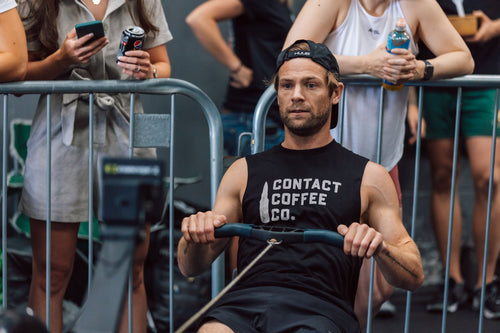 Male black vest on model at gym