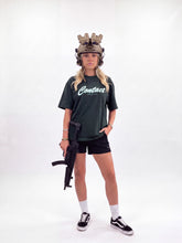 Load image into Gallery viewer, Female 07 Green Script logo shirt Front