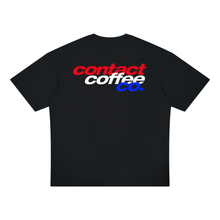 Load image into Gallery viewer, Tricolour logo tee, Black, garment flat lay.