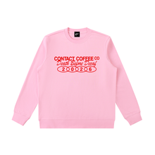 Load image into Gallery viewer, Death Before Decaf sweatshirt, Pink, garment flat lay.