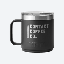 Load image into Gallery viewer, YETI x Contact Coffee Co Rambler 10oz Stackable Mug in black, YETI branding, back view with welded handle