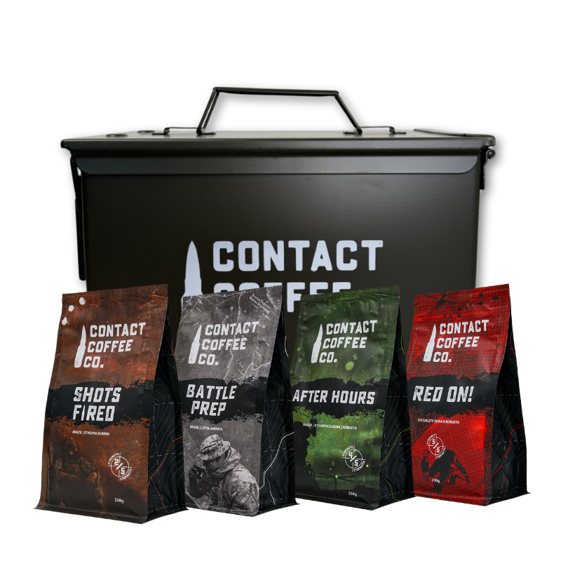 Coffee Resupply ammo tin gift set, the best coffee gift set in the UK
