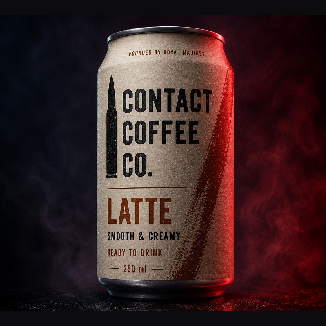 Contact Coffee Co Latte, a smooth 250ml canned ready to drink coffee
