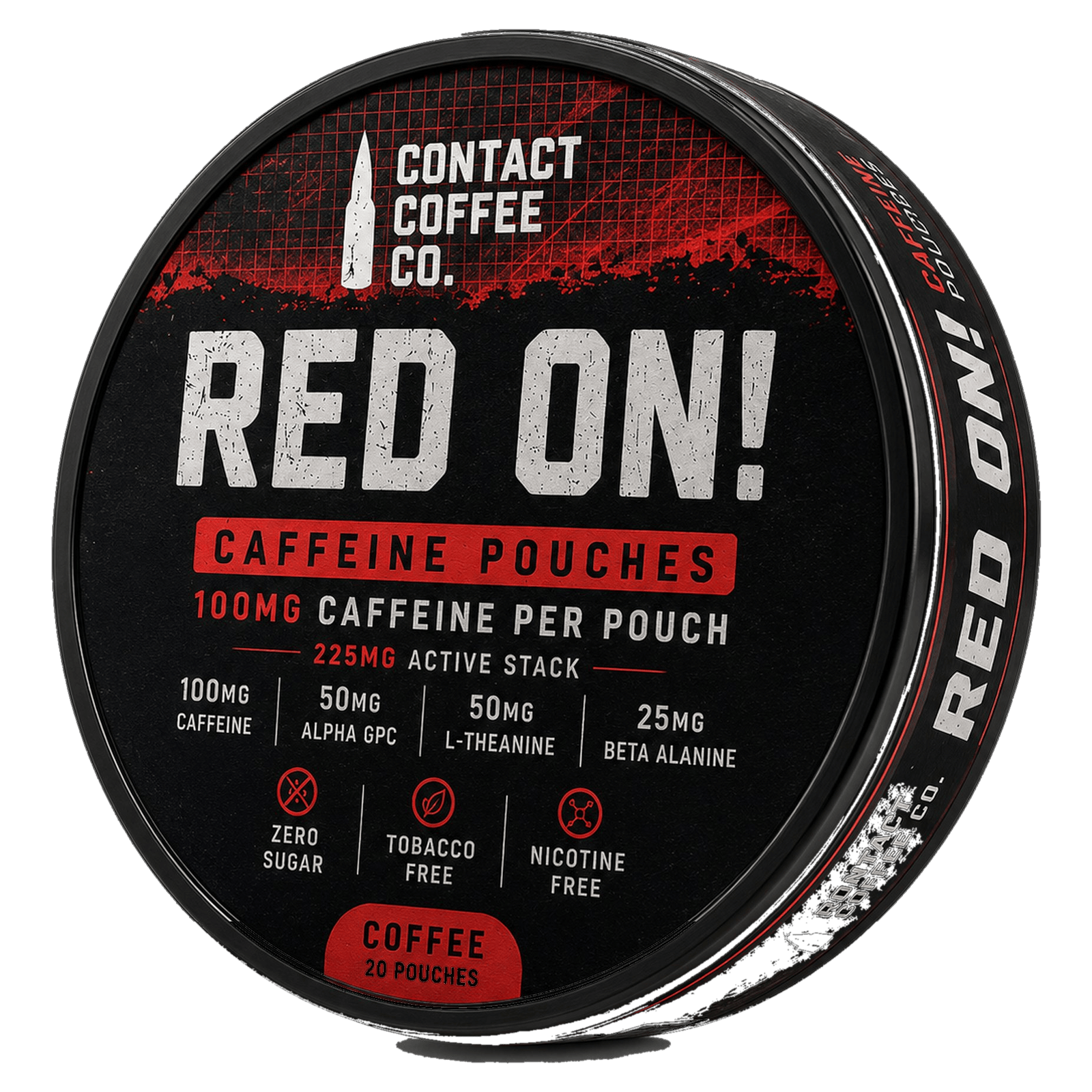 Red On caffeine pouches tin, the UK alternative to Neutonic Focus Pouches