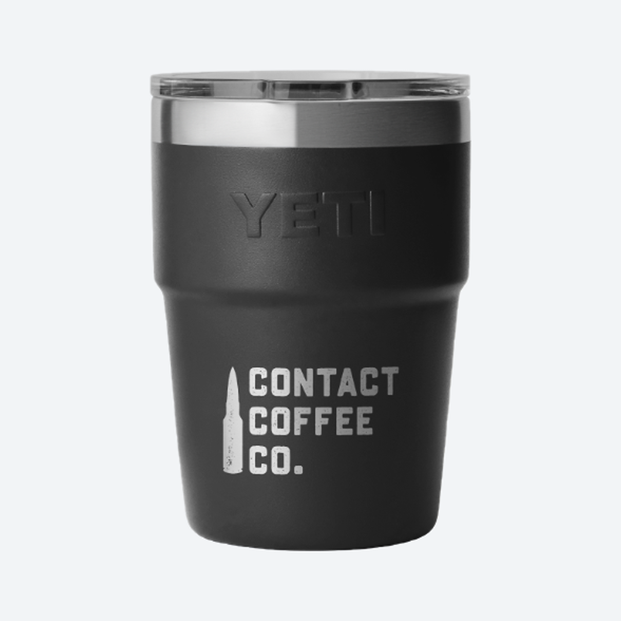 YETI x Contact Coffee Co Rambler 16oz stackable cup with laser etched logo, the coffee flask cup we stock