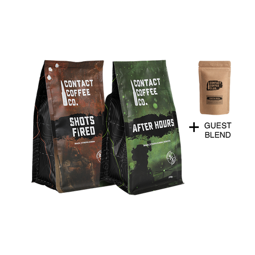 monthly coffee subscription bags and free guest blend for duo