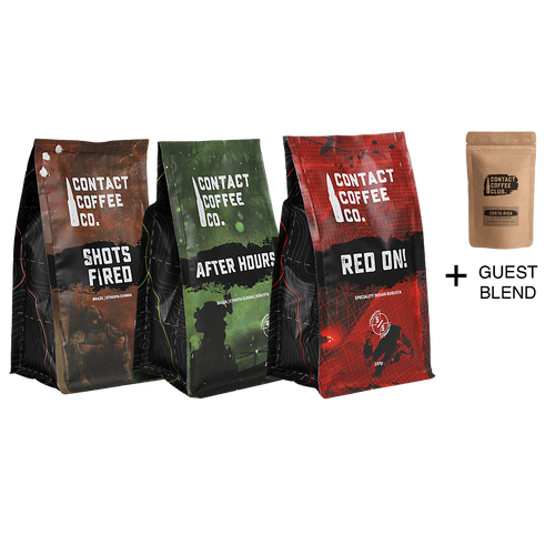 monthly coffee subscription bags and free guest blend for trio