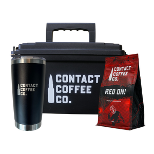 coffee survival kit - black tin / red on