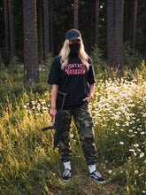 Load image into Gallery viewer, Female 08 Black Varsity logo shirt Front
