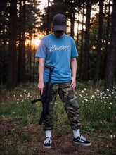 Load image into Gallery viewer, Female 19 Blue Script logo shirt Front
