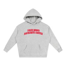 Load image into Gallery viewer, Your moms favourite coffee hoodie, Grey, garment flat lay.
