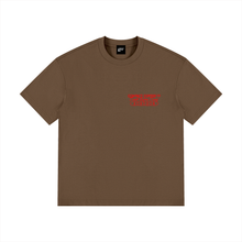 Load image into Gallery viewer, Death Before Decaf tee, Brown, garment flat lay.

