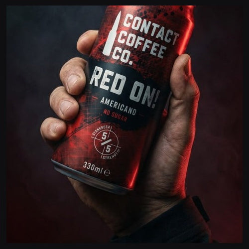 Contact Coffee Red On Americano canned coffee, the strongest ready to drink coffee in the UK