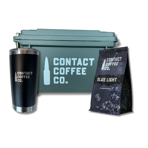 emergency coffee kit - green tin / blue light