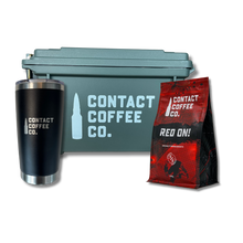 Load image into Gallery viewer, emergency coffee kit - green tin / red on
